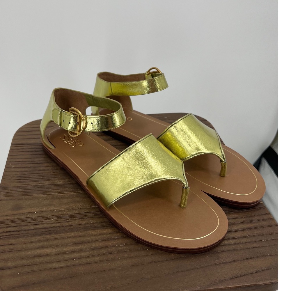 Franco Sarto Ruth Metallic Green Ankle Strap Flat Thong Sandals 11 M NWT
